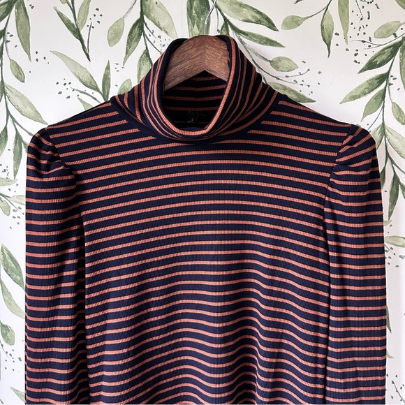 Talbots striped turtleneck with puffed shoulders. Navy/Brown. Size small. - Picture 2 of 8